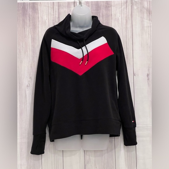 TOMMY HILFIGHER women black sport fleece sweater /size M - Picture 2 of 6